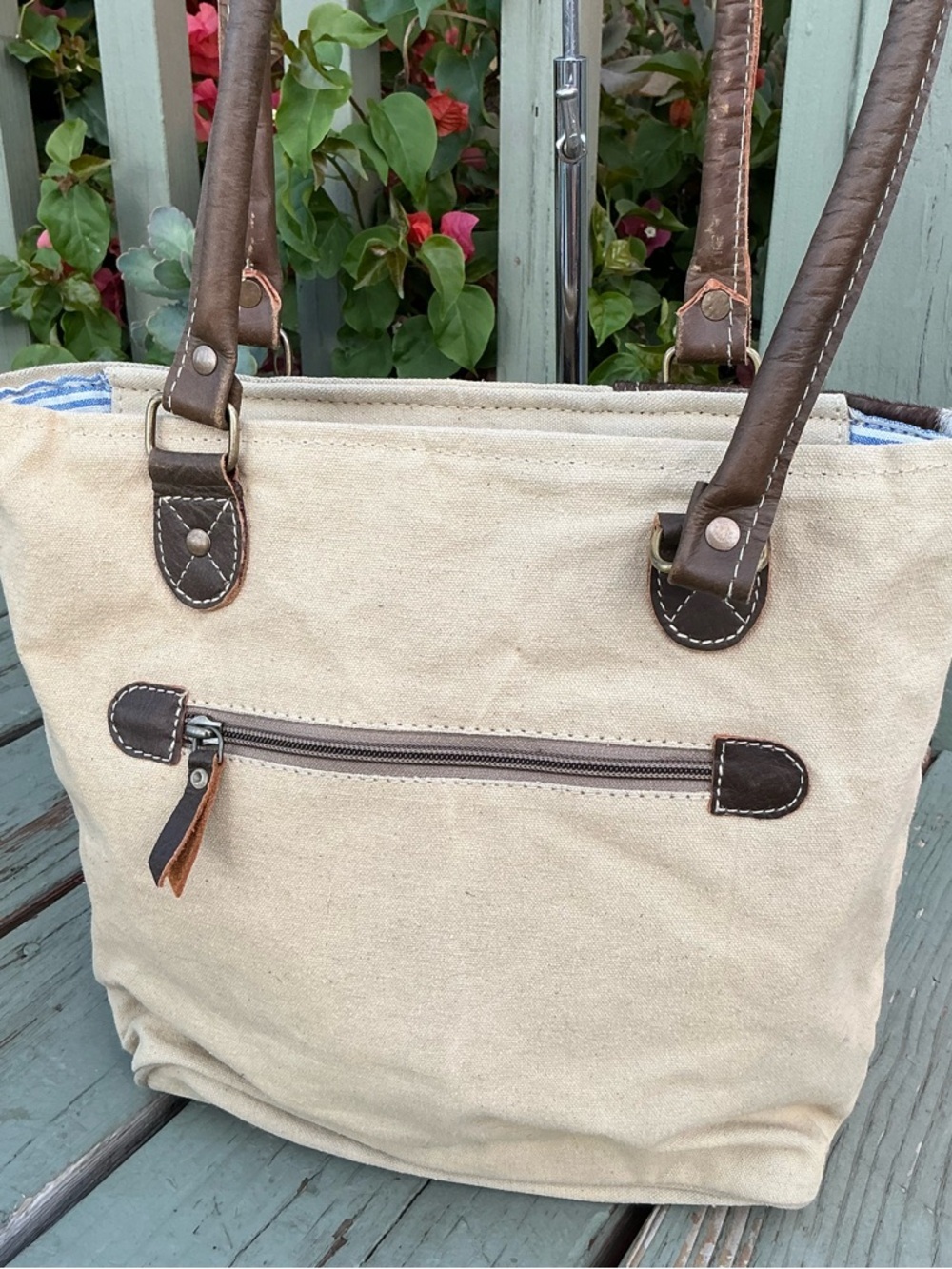 Clay Ray Beige & Brown Star Canvas Country Western Rustic Tote Bag Nwt — image 2 of 8